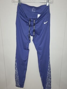 Nike Womans Running Purple Dri-FIT Athletic Leggings with Patterned Side Panels